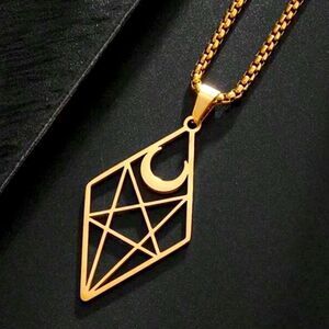 HALLOWEEN SALE Goth Gold Lunar Moon Pentagram Pendant Necklace